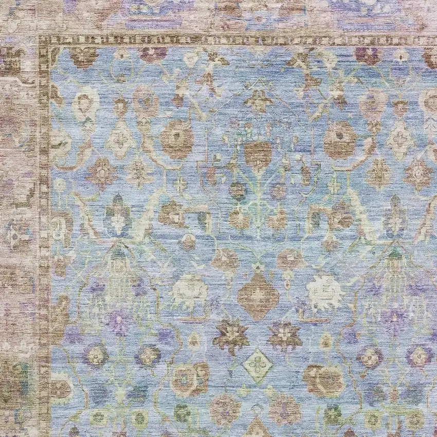 Pale Aqua And Lavender Oriental Washable Area Rug With UV Protection Photo 2