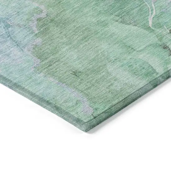 Pale Aqua And Mint Green Abstract Washable Indoor Outdoor Area Rug Photo 9