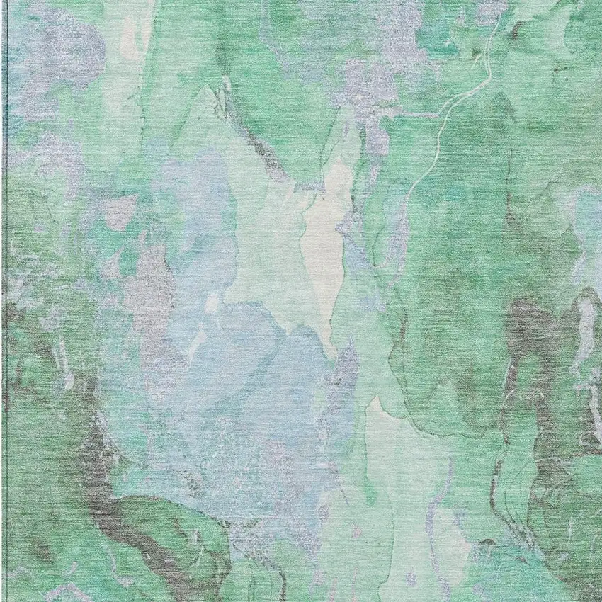 Pale Aqua And Mint Green Abstract Washable Indoor Outdoor Area Rug Photo 3