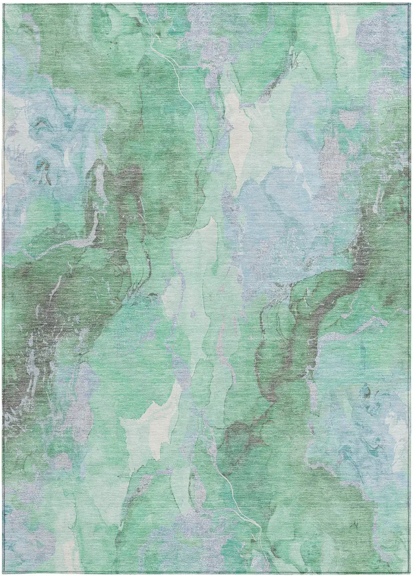 Pale Aqua And Mint Green Abstract Washable Indoor Outdoor Area Rug Photo 4