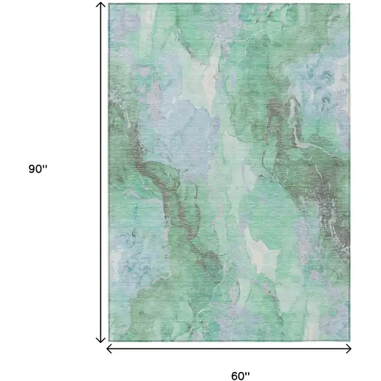 Pale Aqua And Mint Green Abstract Washable Indoor Outdoor Area Rug Photo 9