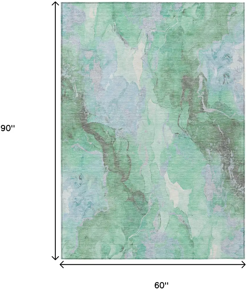 Pale Aqua And Mint Green Abstract Washable Indoor Outdoor Area Rug Photo 9