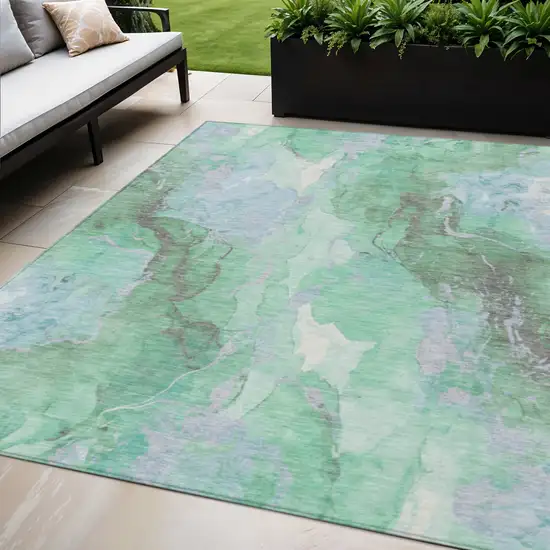 Pale Aqua And Mint Green Abstract Washable Indoor Outdoor Area Rug Photo 2