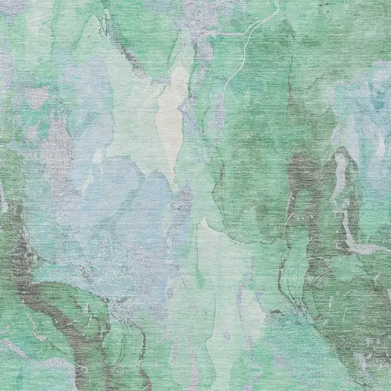 Pale Aqua And Mint Green Abstract Washable Indoor Outdoor Area Rug Photo 6