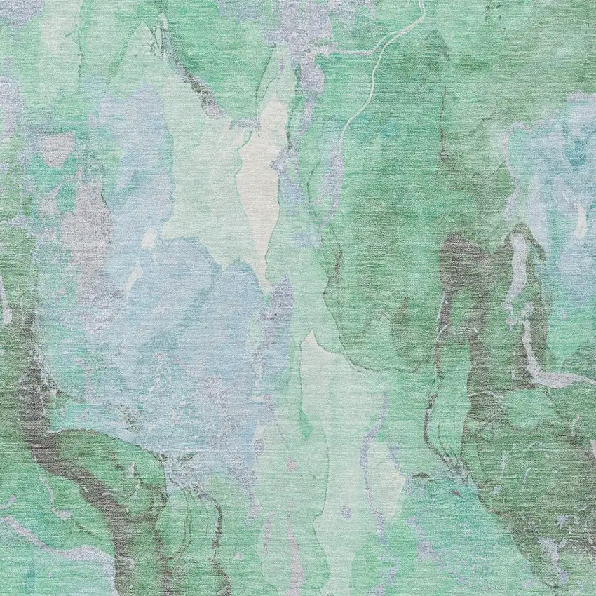 Pale Aqua And Mint Green Abstract Washable Indoor Outdoor Area Rug Photo 6