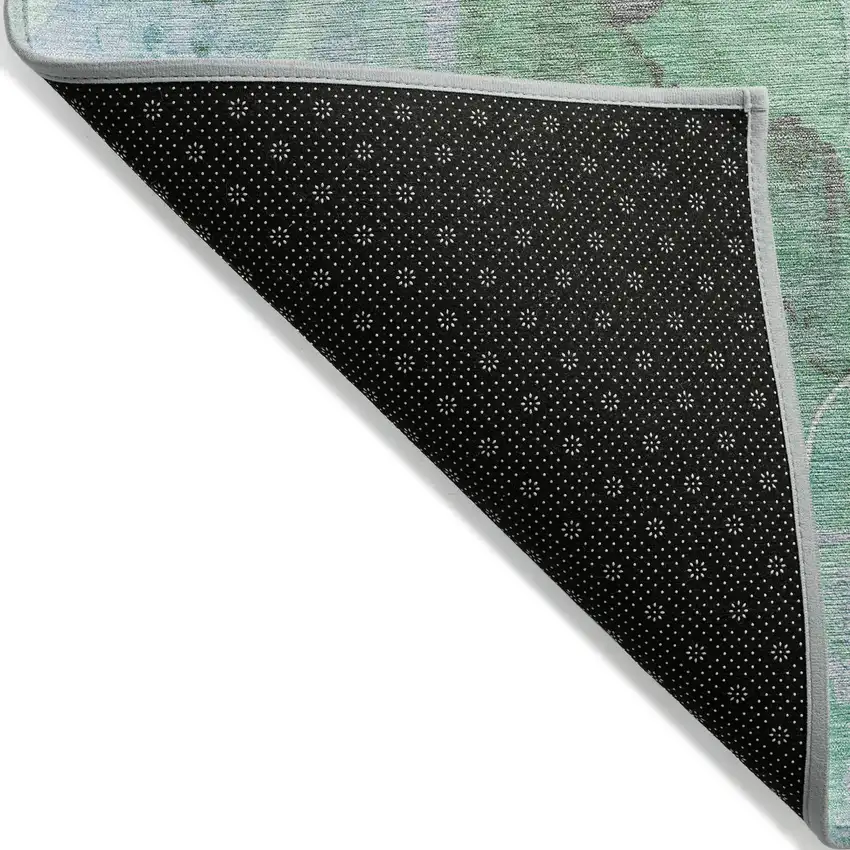Pale Aqua And Mint Green Abstract Washable Indoor Outdoor Area Rug Photo 7