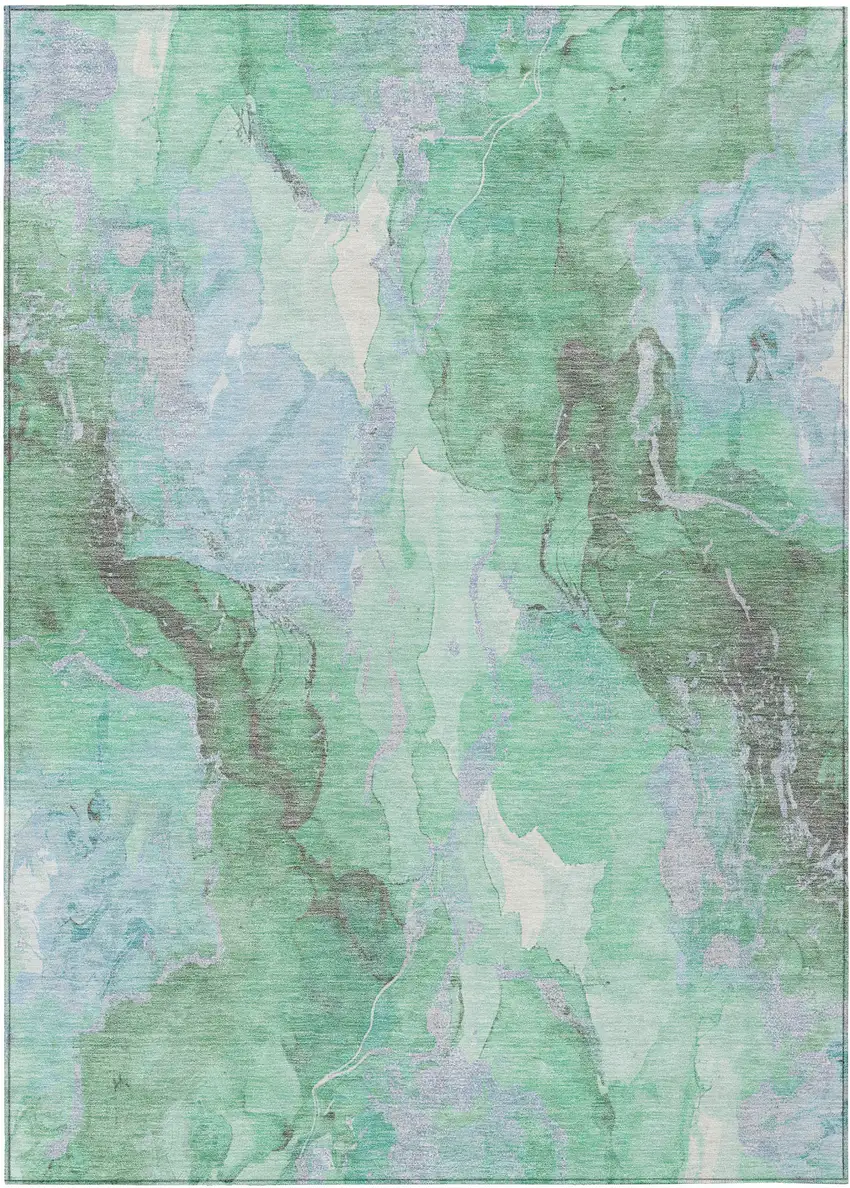 Pale Aqua And Mint Green Abstract Washable Indoor Outdoor Area Rug Photo 1