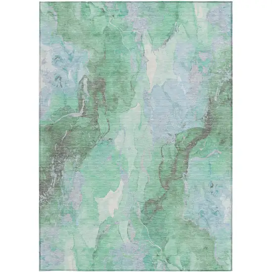 Pale Aqua And Mint Green Abstract Washable Indoor Outdoor Area Rug Photo 3