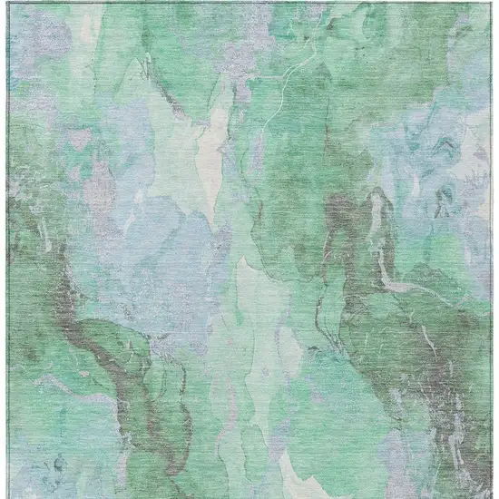 Pale Aqua And Mint Green Abstract Washable Indoor Outdoor Area Rug Photo 4