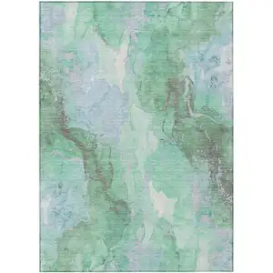Photo of Pale Aqua And Mint Green Abstract Washable Indoor Outdoor Area Rug
