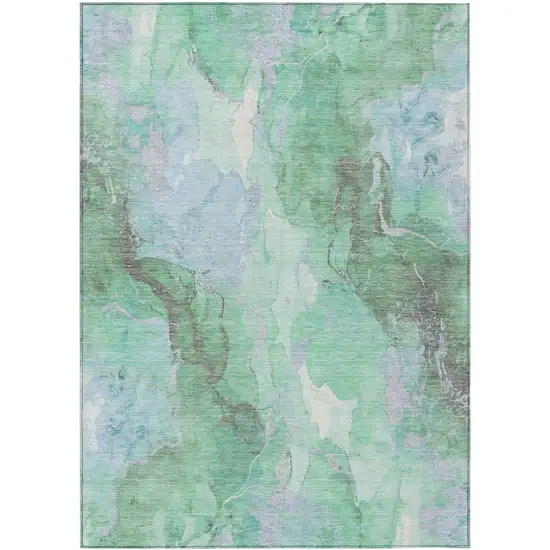 Pale Aqua And Mint Green Abstract Washable Indoor Outdoor Area Rug Photo 1