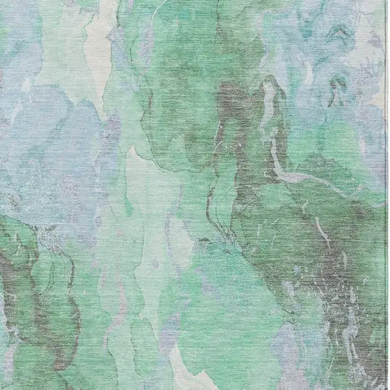 Pale Aqua And Mint Green Abstract Washable Indoor Outdoor Area Rug Photo 3
