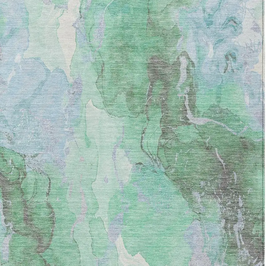 Pale Aqua And Mint Green Abstract Washable Indoor Outdoor Area Rug Photo 3