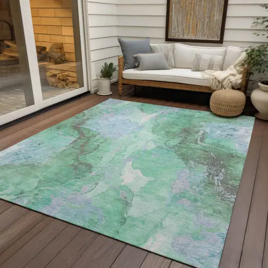 Pale Aqua And Mint Green Abstract Washable Indoor Outdoor Area Rug Photo 5