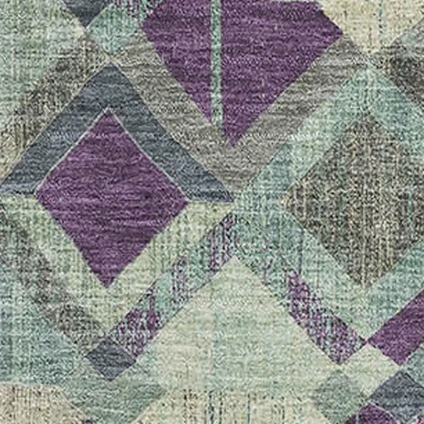 Pale Aqua And Purple Geometric Washable Area Rug With UV Protection Photo 2