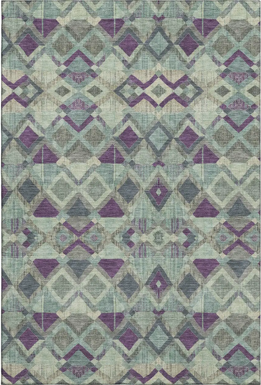 Pale Aqua And Purple Geometric Washable Area Rug With UV Protection Photo 1
