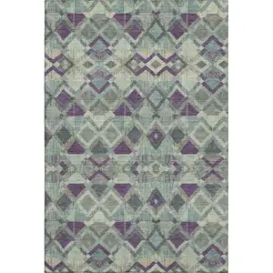 Photo of Pale Aqua And Purple Geometric Washable Area Rug With UV Protection