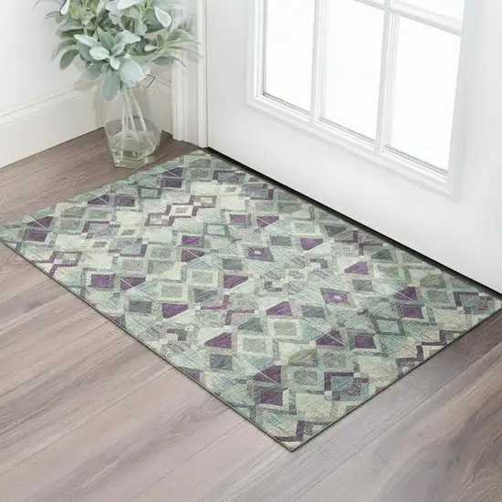 Pale Aqua And Purple Geometric Washable Area Rug With UV Protection Photo 2