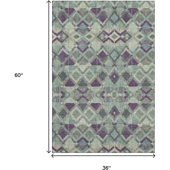 Pale Aqua And Purple Geometric Washable Area Rug With UV Protection Photo 3