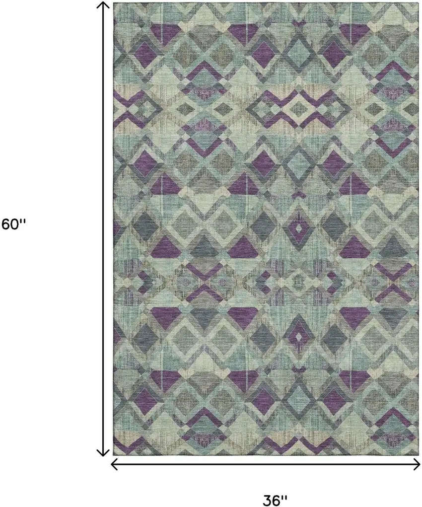 Pale Aqua And Purple Geometric Washable Area Rug With UV Protection Photo 3