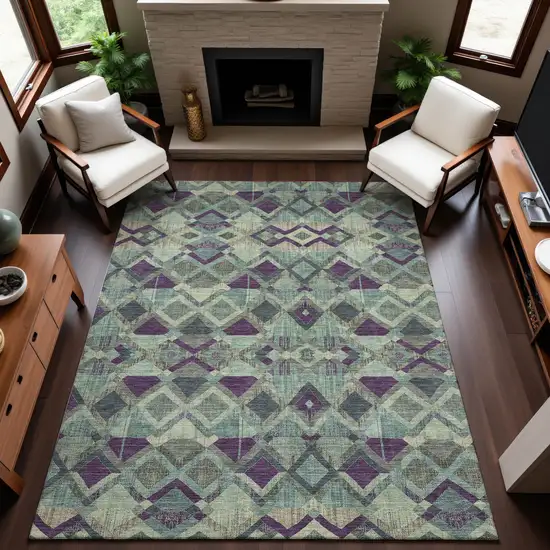 Pale Aqua And Purple Geometric Washable Area Rug With UV Protection Photo 4