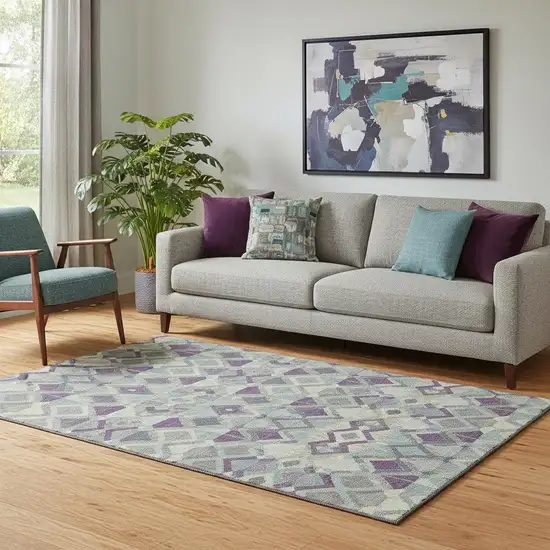 Pale Aqua And Purple Geometric Washable Area Rug With UV Protection Photo 2