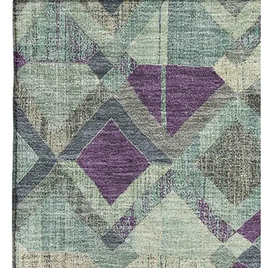 Pale Aqua And Purple Geometric Washable Area Rug With UV Protection Photo 3