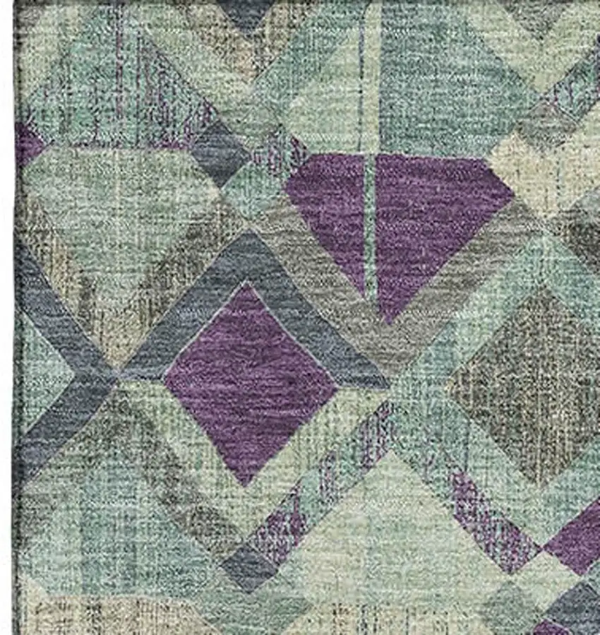 Pale Aqua And Purple Geometric Washable Area Rug With UV Protection Photo 3