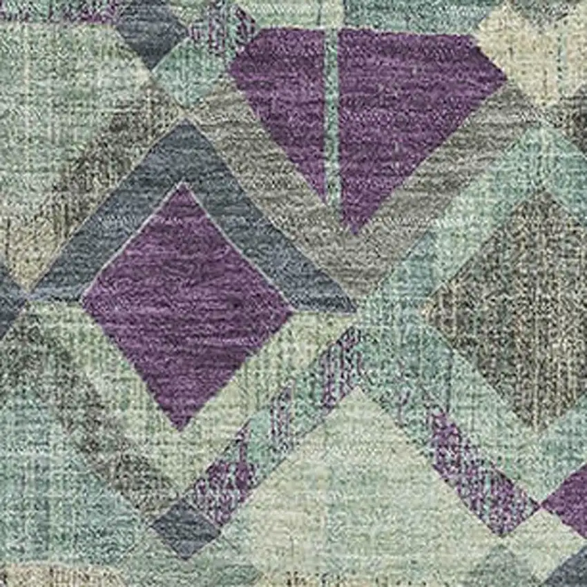 Pale Aqua And Purple Geometric Washable Area Rug With UV Protection Photo 2