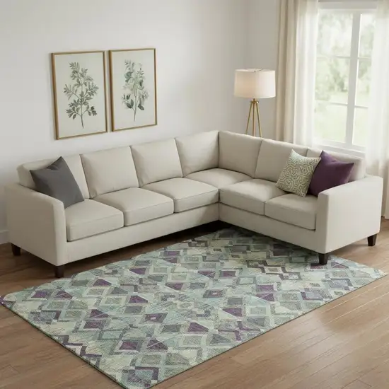 Pale Aqua And Purple Geometric Washable Area Rug With UV Protection Photo 2