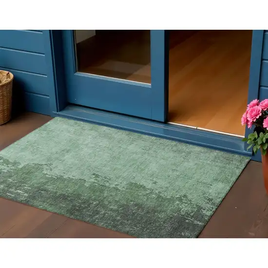 Pale Aqua And Sage Abstract Washable Indoor Outdoor Area Rug Photo 2
