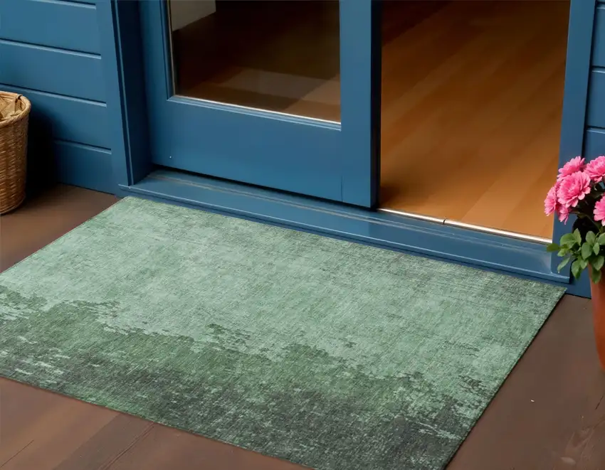 Pale Aqua And Sage Abstract Washable Indoor Outdoor Area Rug Photo 2