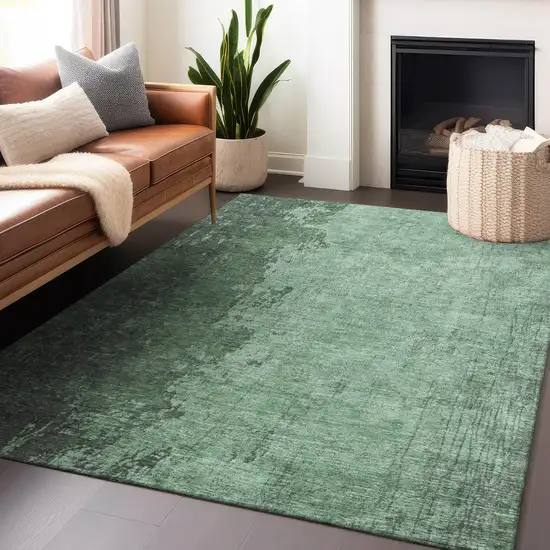 Pale Aqua And Sage Abstract Washable Indoor Outdoor Area Rug Photo 6