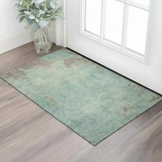 Pale Aqua And Taupe Abstract Washable Area Rug With UV Protection Photo 2