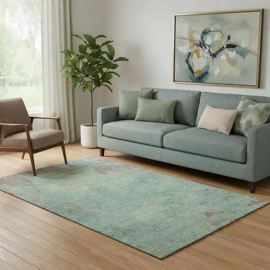 Pale Aqua And Taupe Abstract Washable Area Rug With UV Protection Photo 2