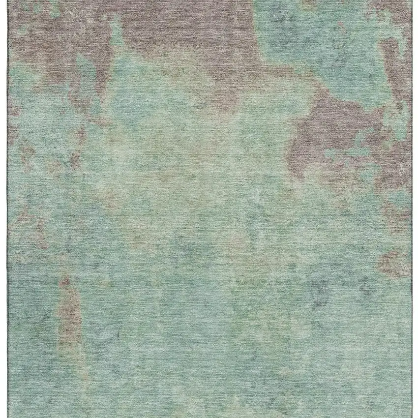 Pale Aqua And Taupe Abstract Washable Area Rug With UV Protection Photo 3