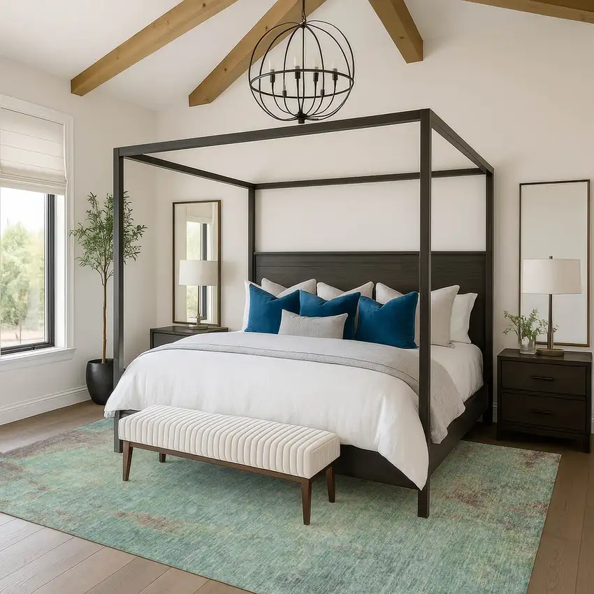 Pale Aqua And Taupe Abstract Washable Area Rug With UV Protection Photo 4