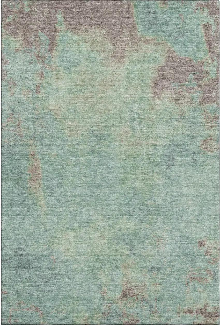 Pale Aqua And Taupe Abstract Washable Area Rug With UV Protection Photo 1
