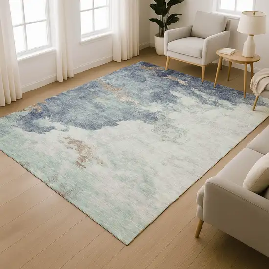 Pale Aqua And Taupe Abstract Washable Area Rug With UV Protection Photo 6