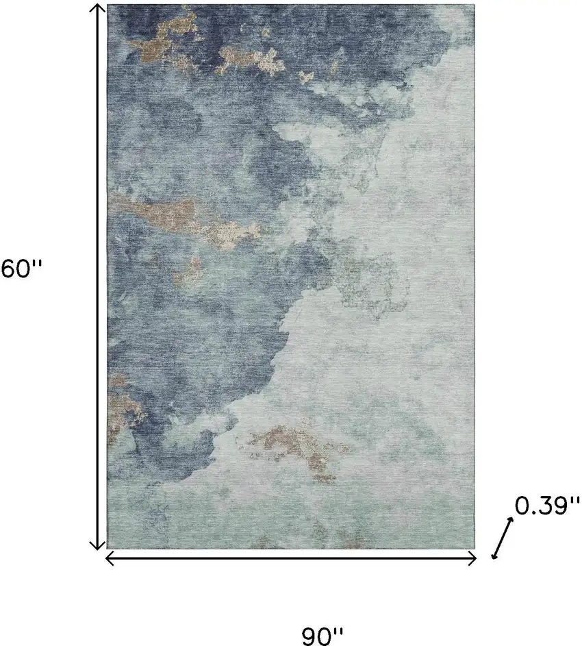 Pale Aqua And Taupe Abstract Washable Area Rug With UV Protection Photo 9