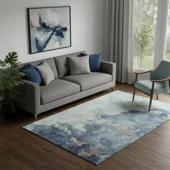 Pale Aqua And Taupe Abstract Washable Area Rug With UV Protection Photo 2