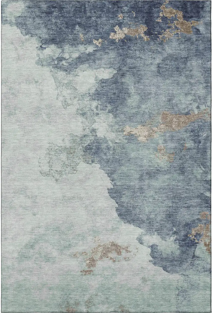 Pale Aqua And Taupe Abstract Washable Area Rug With UV Protection Photo 4