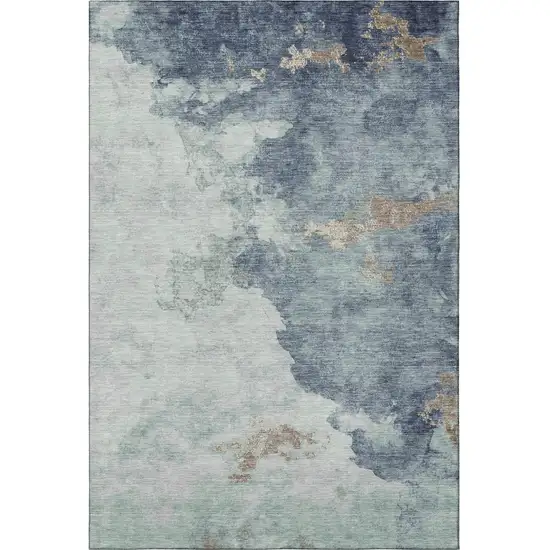 Pale Aqua And Taupe Abstract Washable Area Rug With UV Protection Photo 4