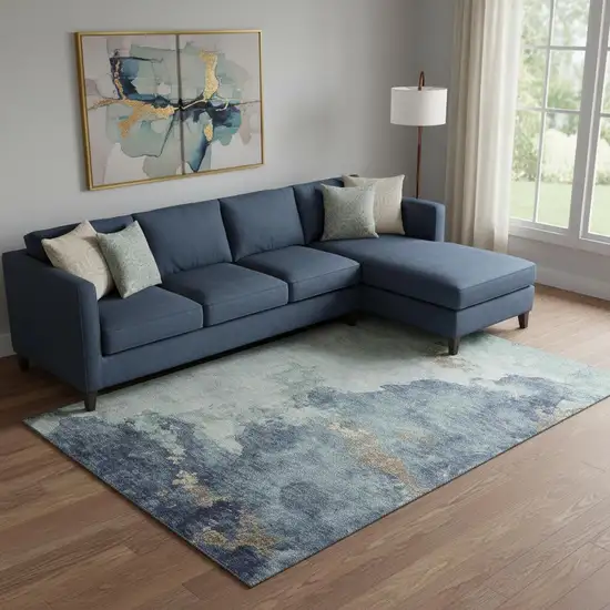 Pale Aqua And Taupe Abstract Washable Area Rug With UV Protection Photo 2