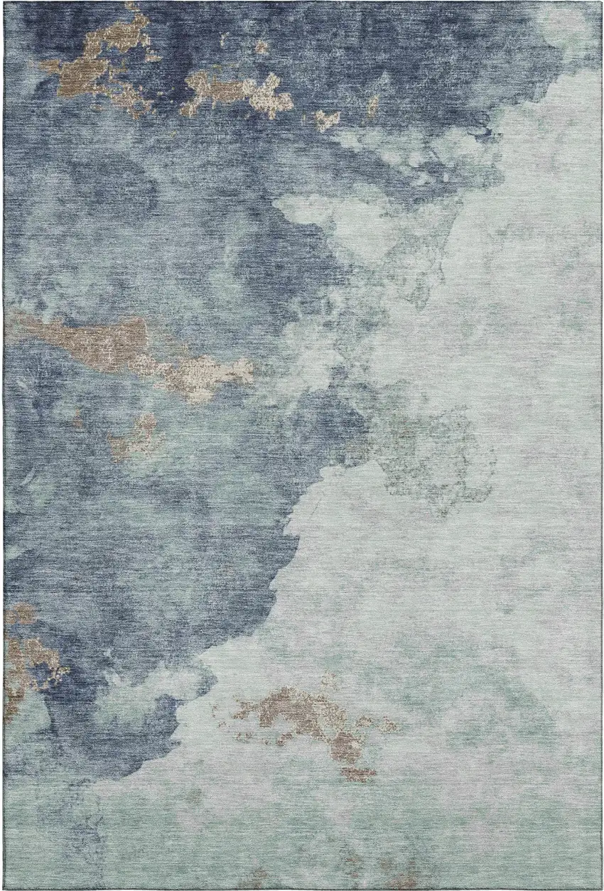Pale Aqua And Taupe Abstract Washable Area Rug With UV Protection Photo 1
