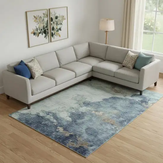 Pale Aqua And Taupe Abstract Washable Area Rug With UV Protection Photo 2