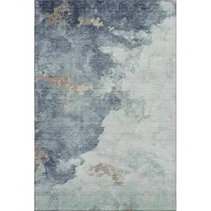 Photo of Pale Aqua And Taupe Abstract Washable Area Rug With UV Protection