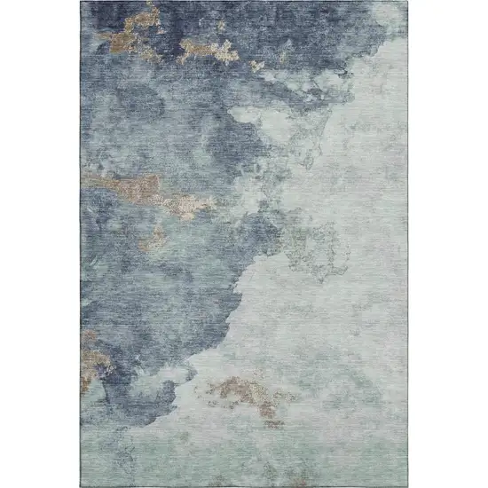 Pale Aqua And Taupe Abstract Washable Area Rug With UV Protection Photo 1