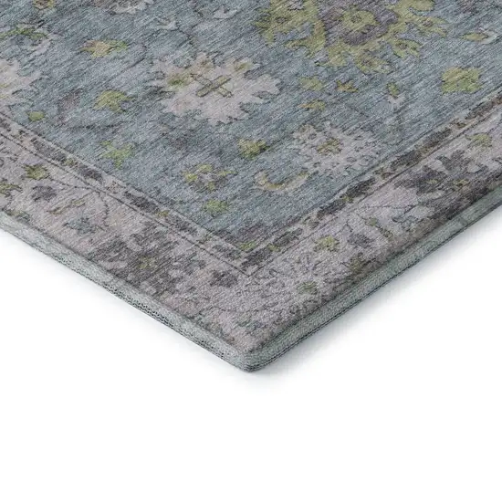 Pale Aqua And Teal Oriental Washable Area Rug With UV Protection Photo 7