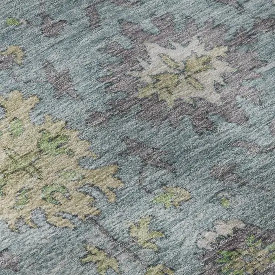 Pale Aqua And Teal Oriental Washable Area Rug With UV Protection Photo 8